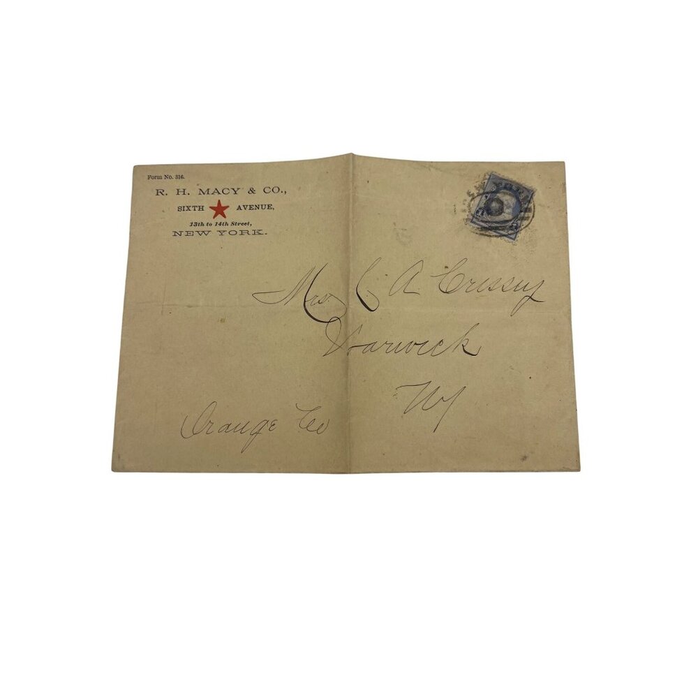 Antique R.H. Macy & Co. Sixth Ave Envelope with 1¢ Blue Stamp 1890s